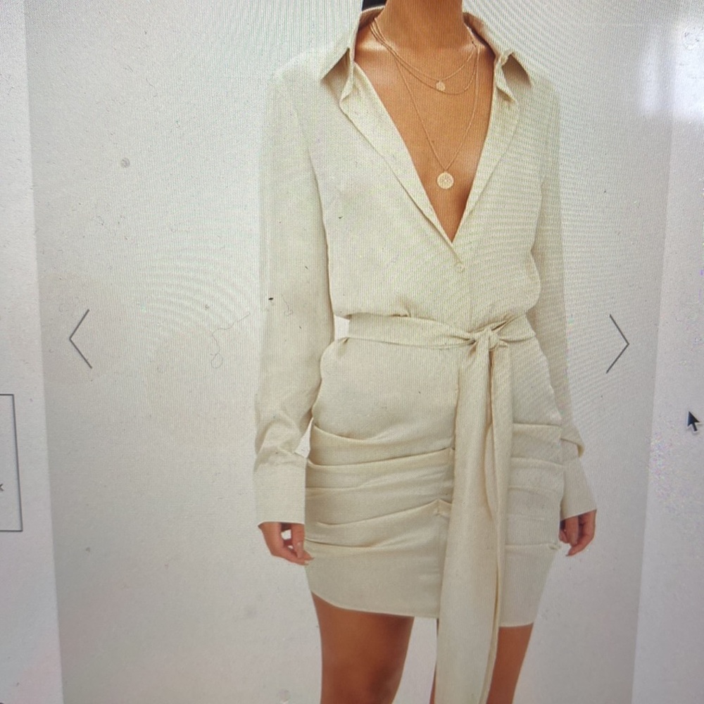 Champagne satin Ruched shirt dress worn once